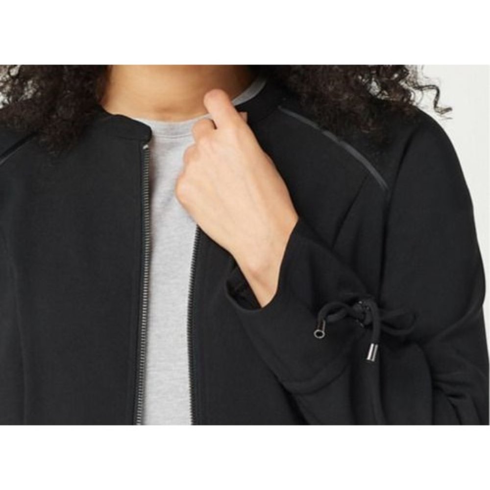 H by Halston Zip Front Bomber Jacket Size 4 Drawstring Sleeves Black A350234 - Picture 3 of 12